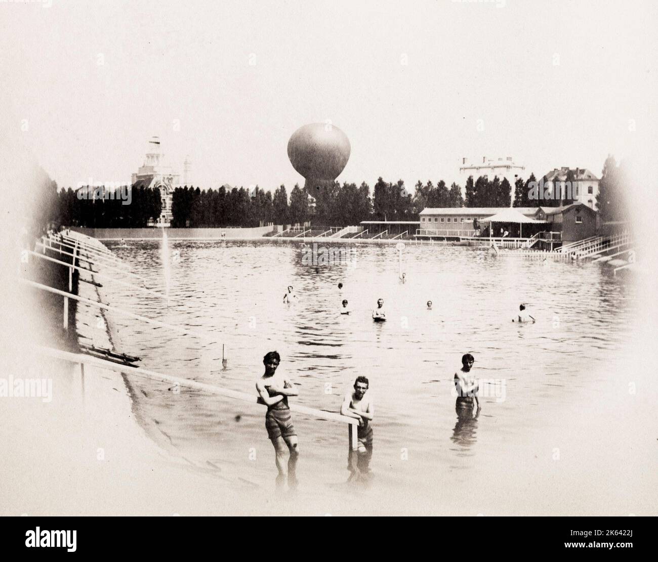 Vintage late 19th century photograph - bathers in a swimming basin pool Antwerp Anvers Belgium Stock Photo
