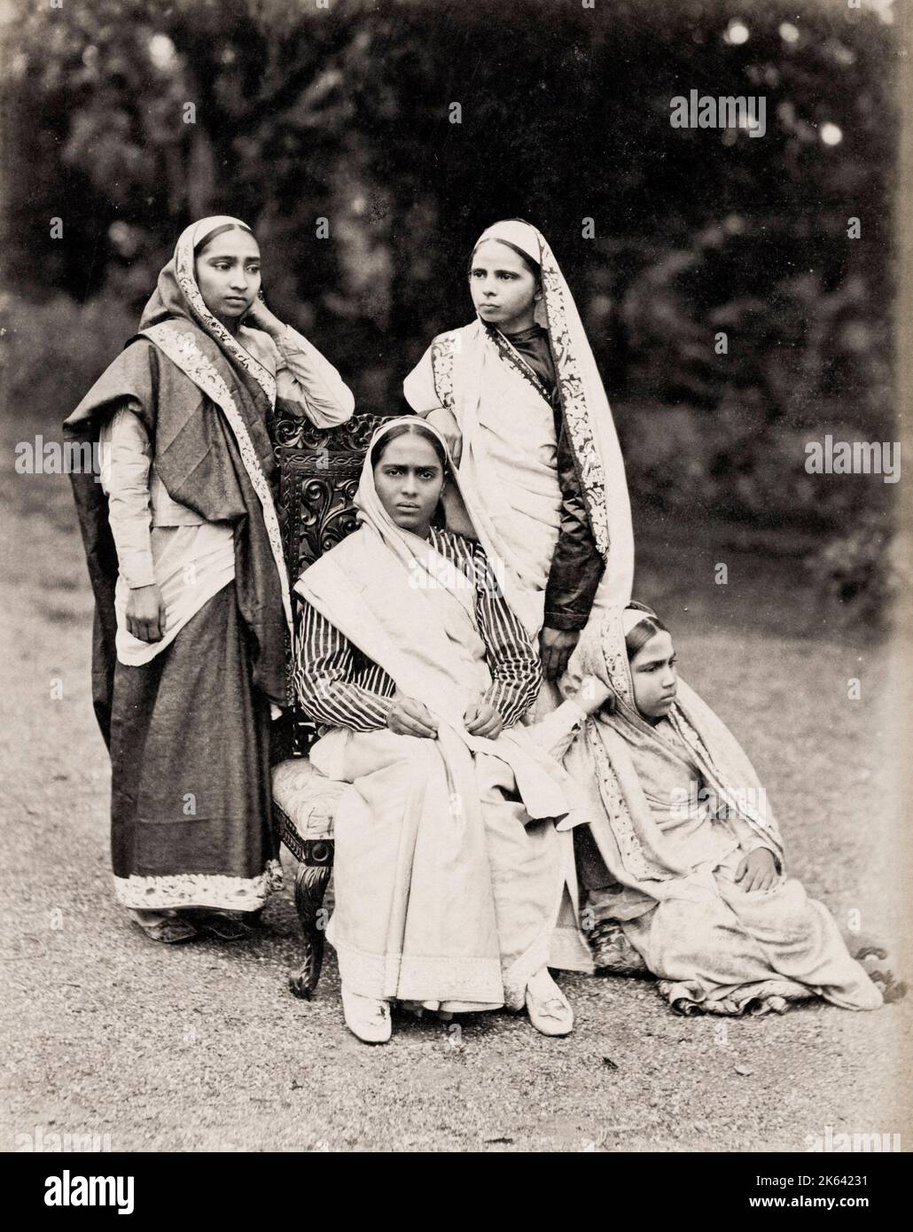 Group of women, India, Taurines studio. Vintage 19th century photograph. Stock Photo