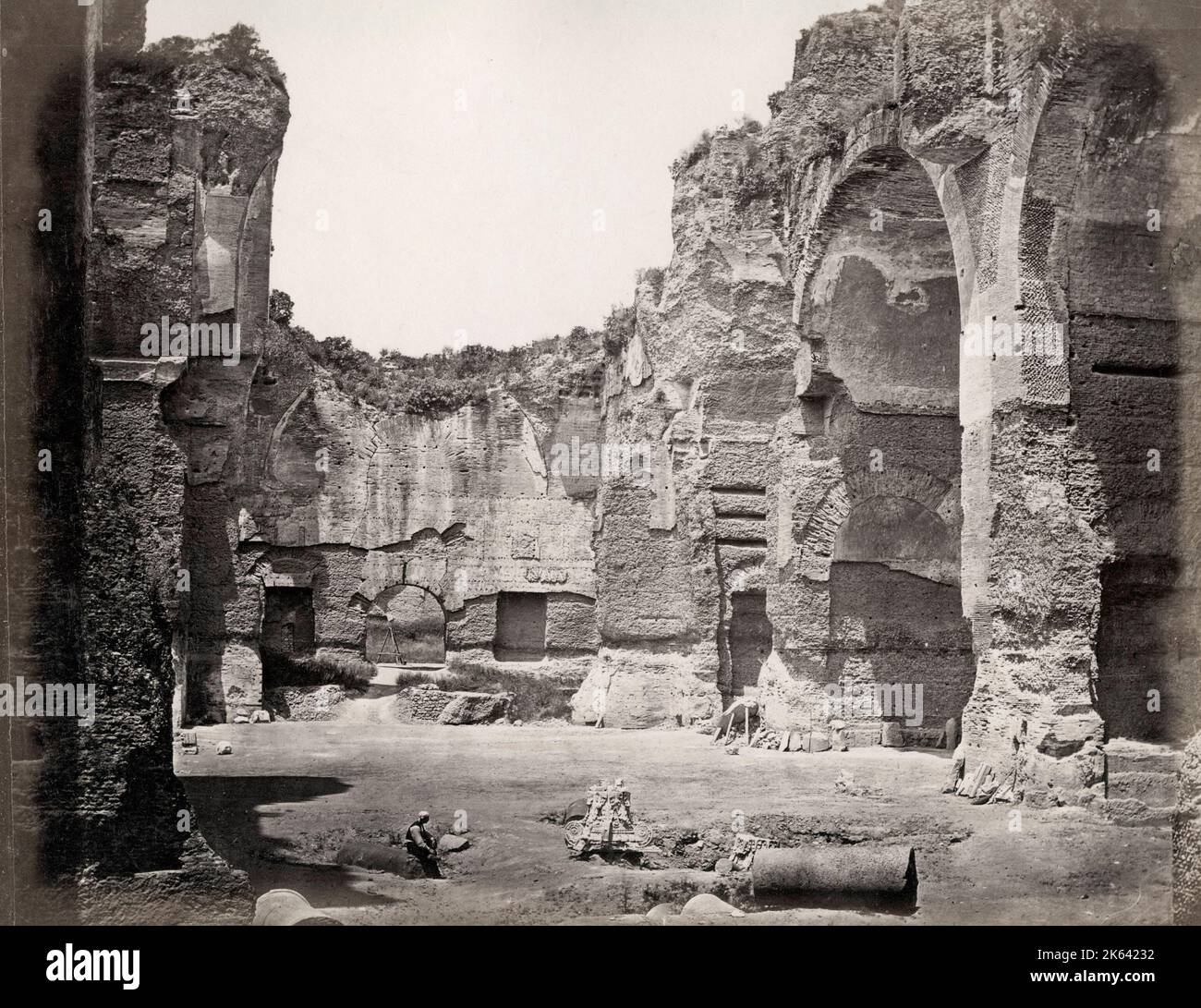 Central chamber of the Baths of  Caracalla, Rome, Italy. Vintage 19th century photograph. Stock Photo