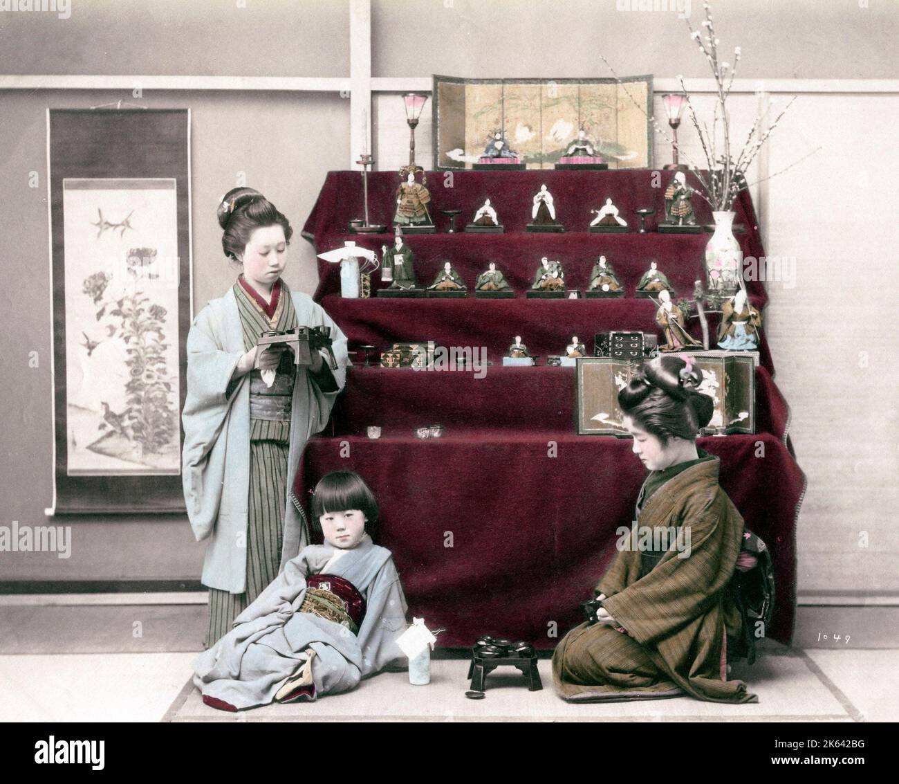 c.1880s Japan - display stand for girls' festival, dolls, Japan. Stock Photo