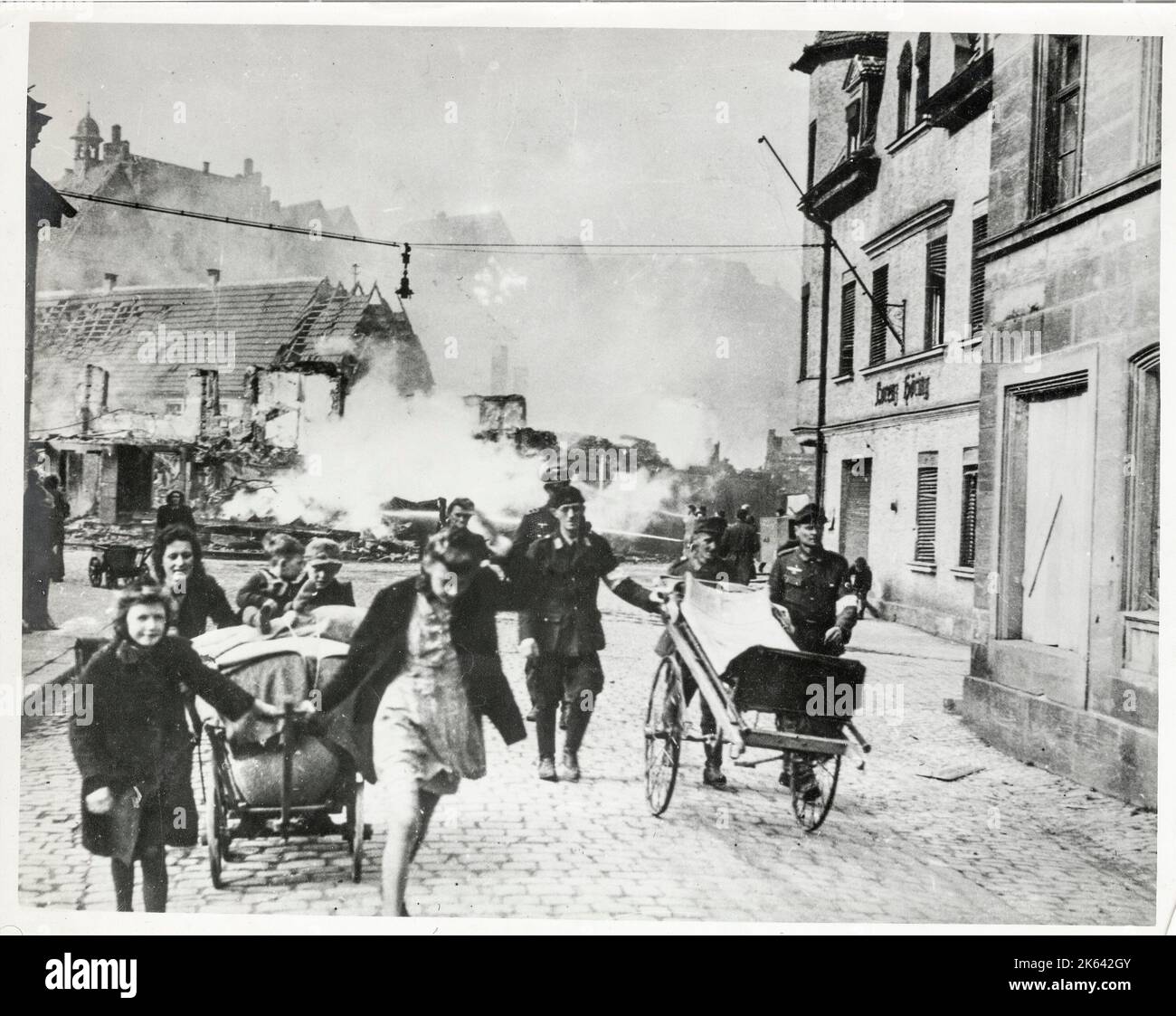 World War II vintage photograph - German civilians evacute the town of Kronach Stock Photo