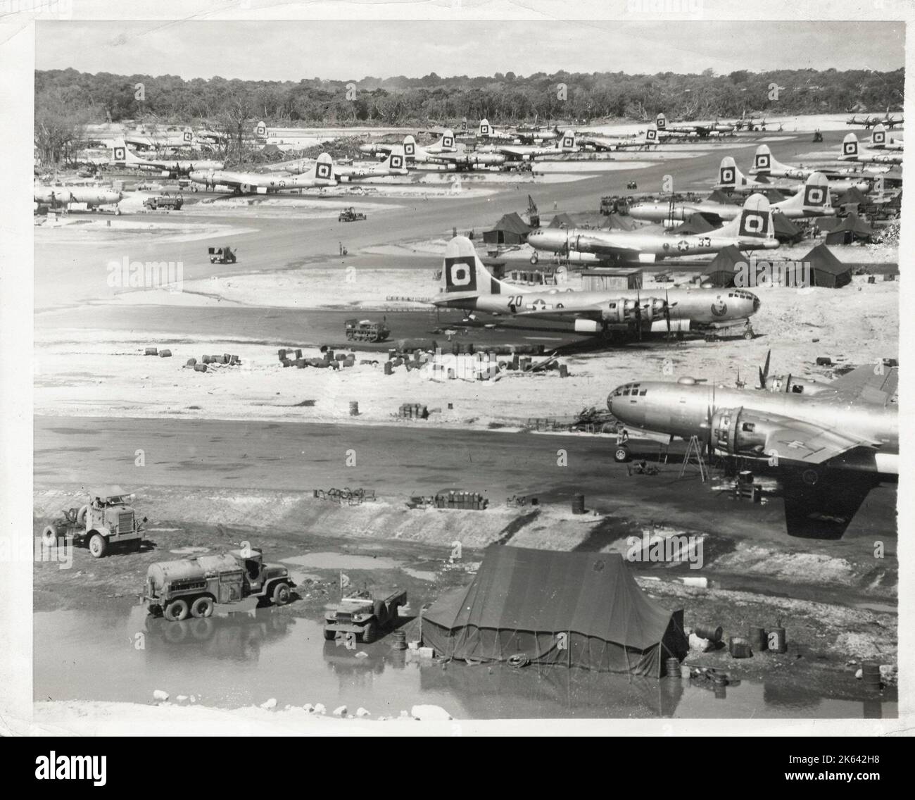 World War II vintage photograph  US B-29 bombeers on the Mariana Islands, war in the Pacific Stock Photo