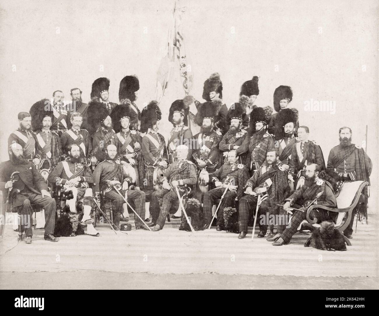 Vintage 19th century photograph - British army in India, 1860s - officers of the 42nd Highlanders Regiment Stock Photo