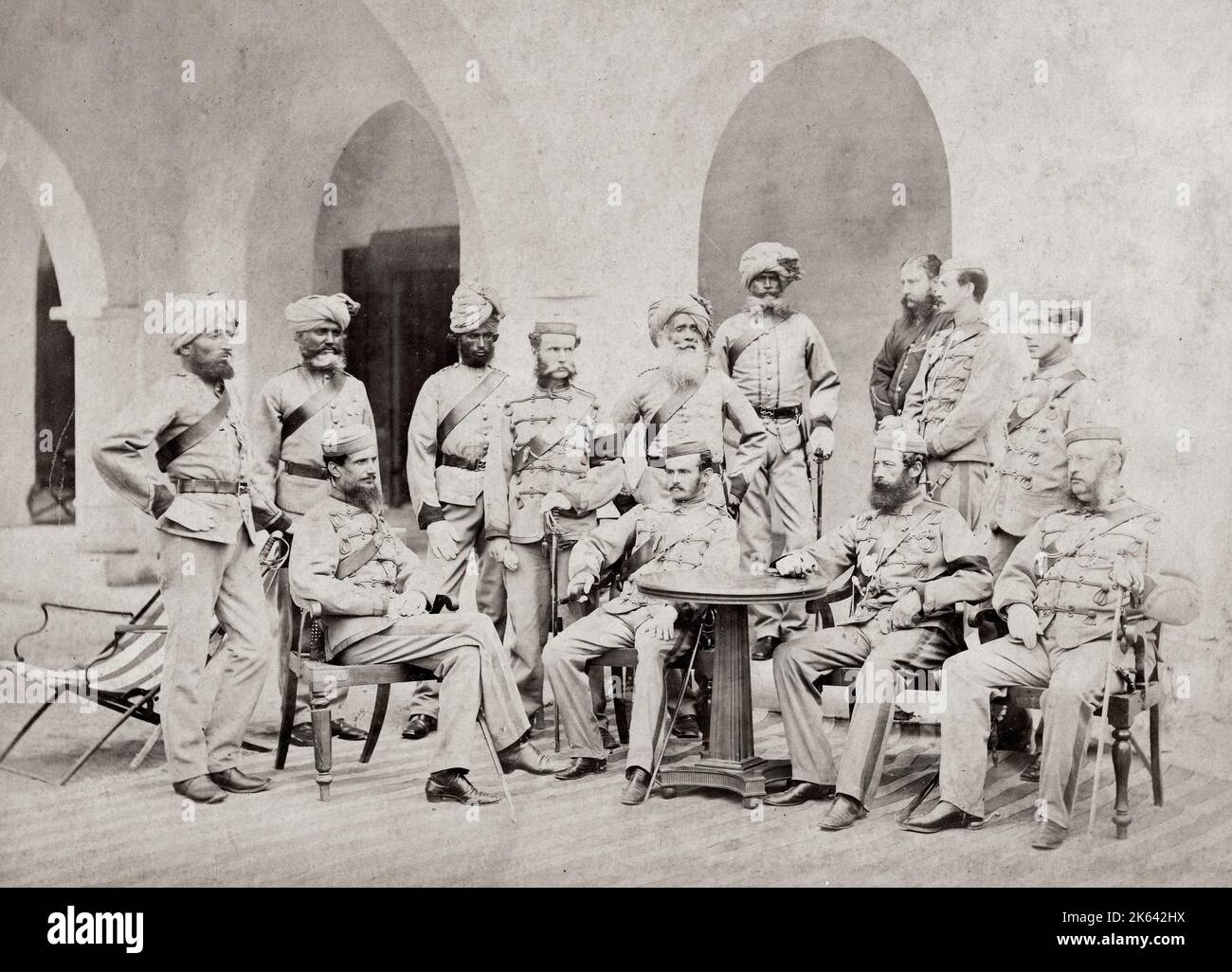 Vintage 19th century photograph - British army in India, 1860s - officers of the 1st Punjab Infantry 1866 Stock Photo