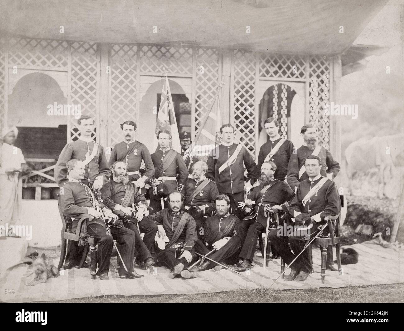 Vintage 19th century photograph - British army in India, 1860s - offficers of the 1st Gurkhas Goorkhas 1863 Stock Photo