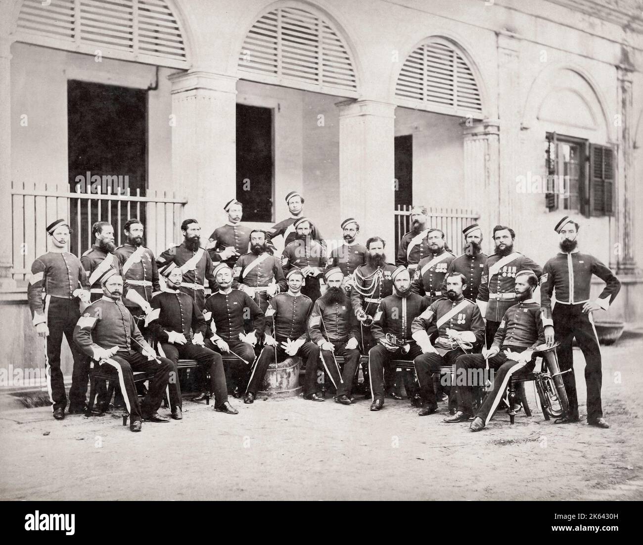 Vintage 19th century photograph - British army in India - NCOs of the 2nd Dragoon Guards, 1866 Stock Photo