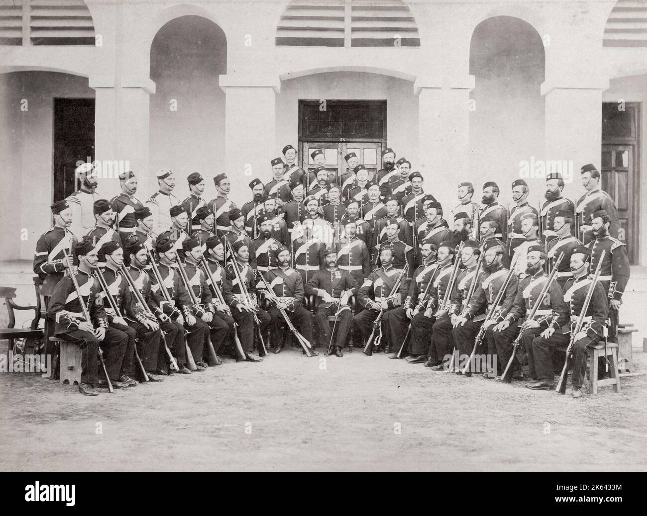 Vintage 19th century photograph - British army in India - officers of the 77th Regiment, 1860s Stock Photo
