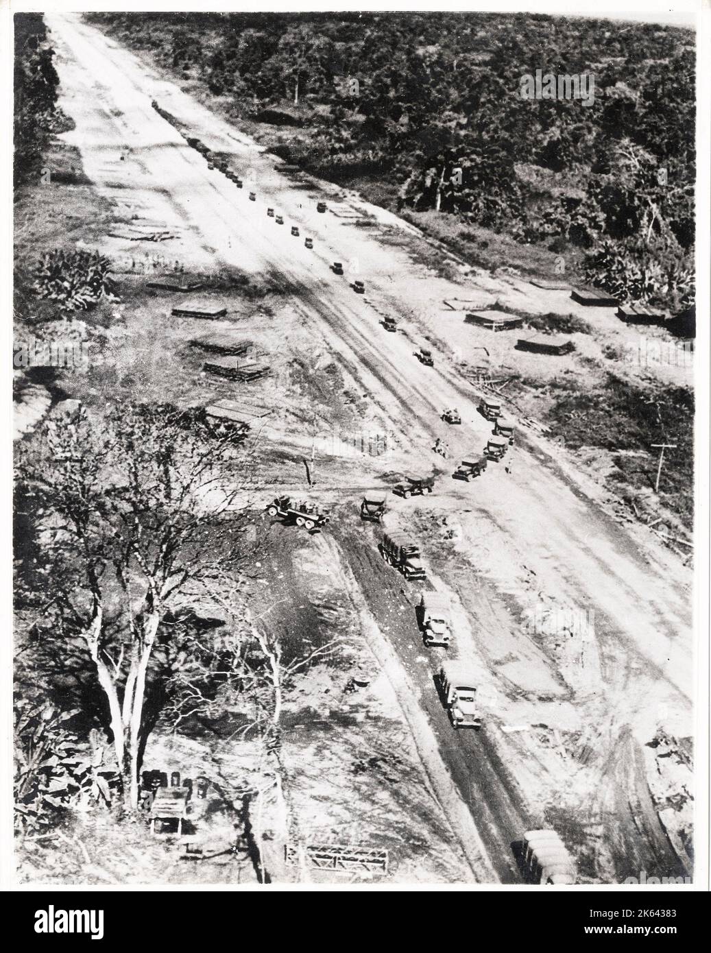 Vintage photograph World War II - Burma road open to China - convoy makes its way towards Kunrming Stock Photo