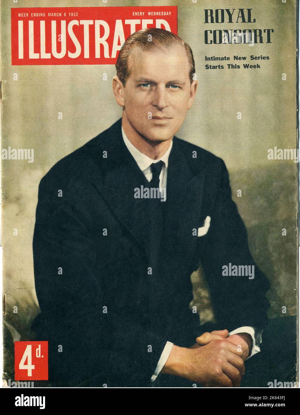 Front cover of Illustrated magazine featuring a photograph of Prince Philip, Duke of Edinburgh with the announcement of 'an intimate new series' starting that week. Stock Photo