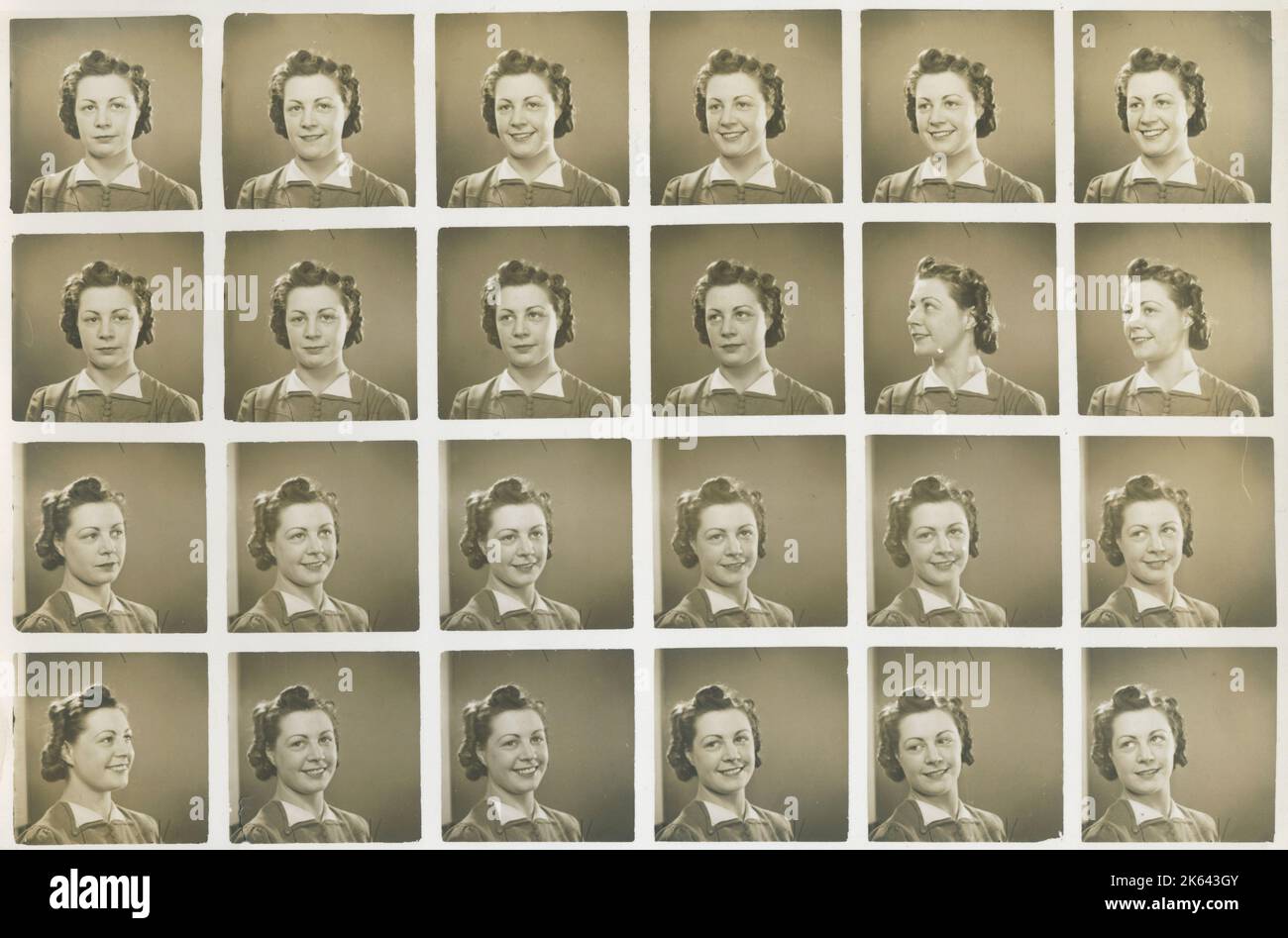 Multiple studio photographs of a young woman, 1940s. Stock Photo