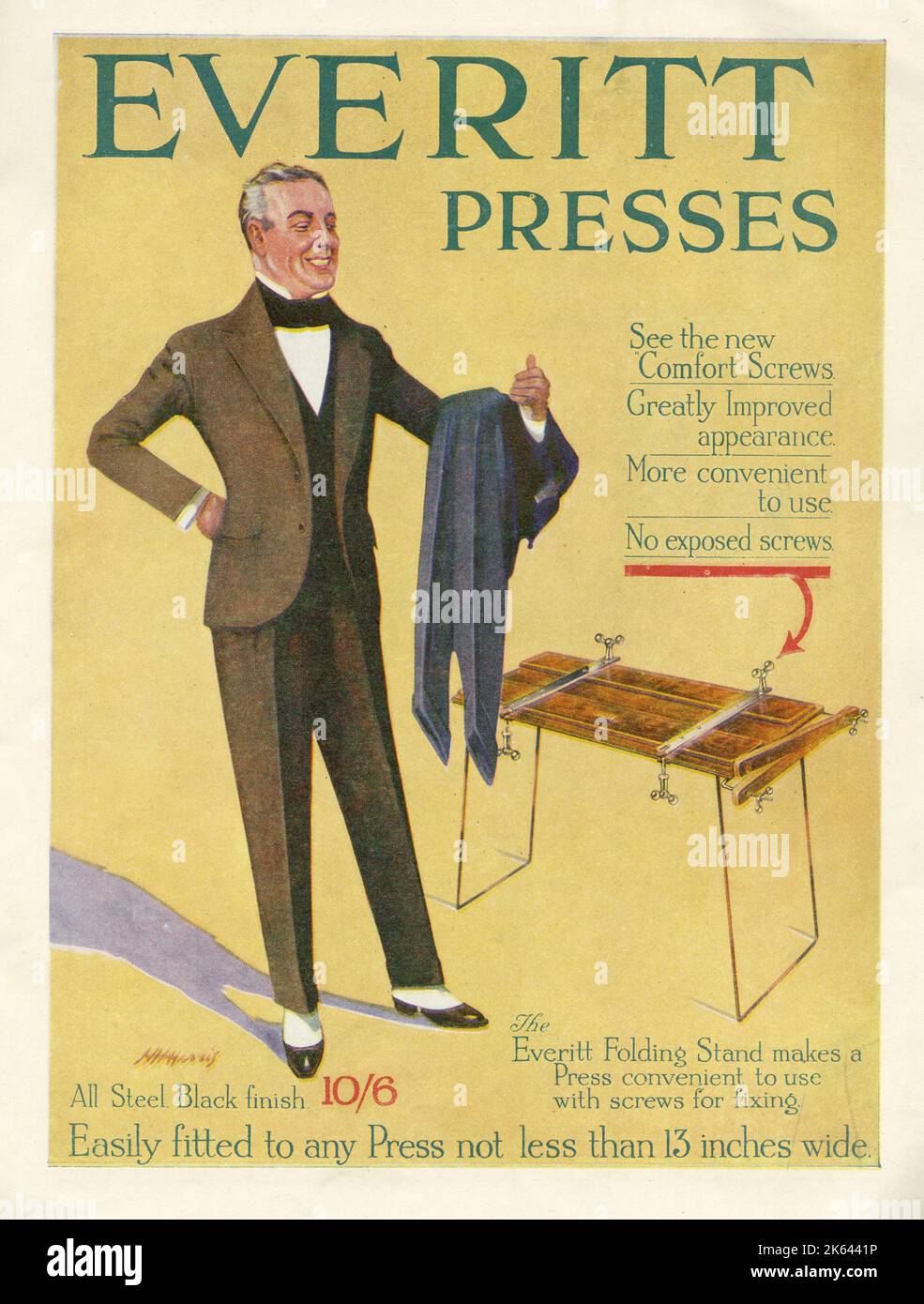 Advertisement for Everitt trouser presses complete with new comfort