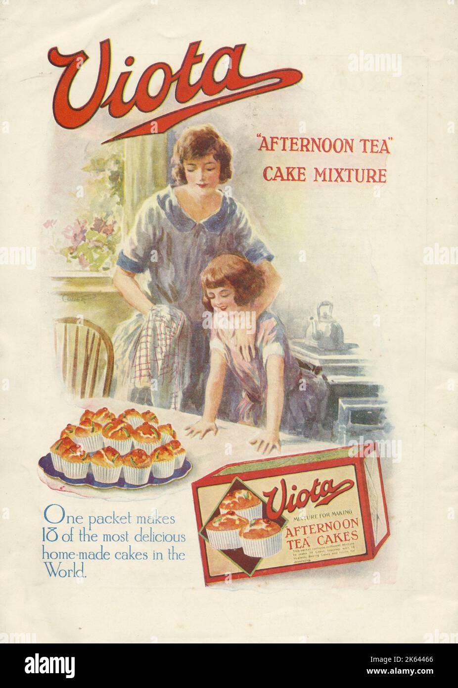 Advertisement for Viota 'Afternoon Tea' cake mixture, 'one packet makes 18 of the most delicious home-made cakes in the world.' Stock Photo