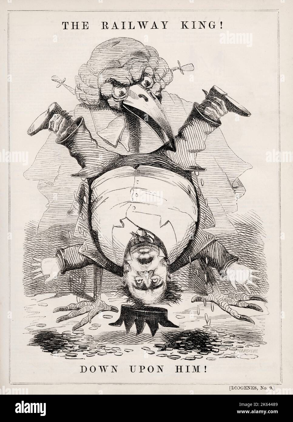 The Railway King! Down Upon Him! Satirical cartoon mocking the downfall
