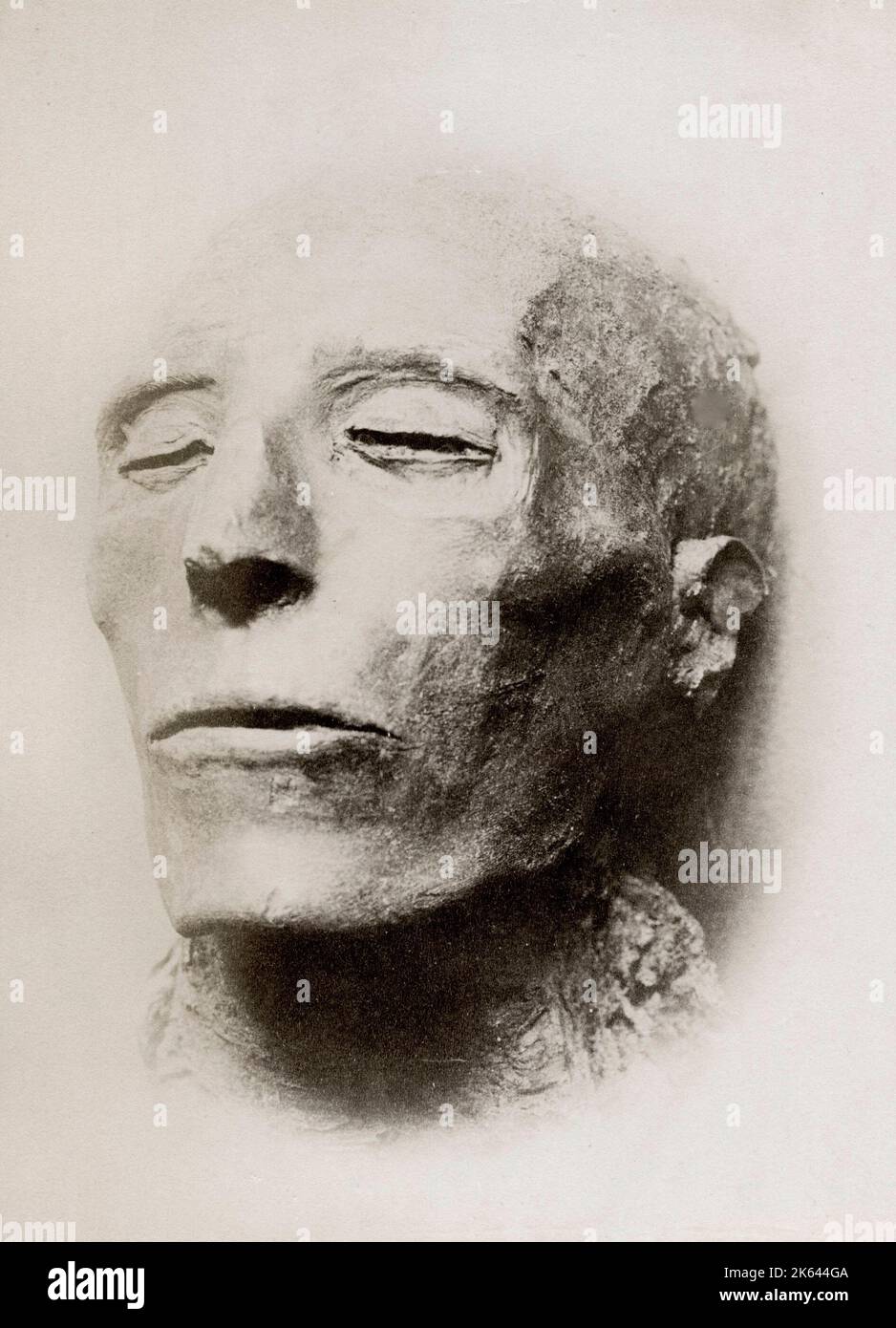 Vintage 19th century photograph - Vintage 19th century photograph - mummy mummified head of King Seti I, pharoah. Stock Photo