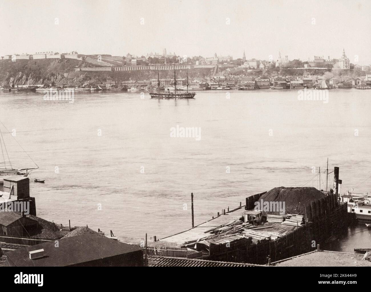 Vintage 19th century photograph - view of the harbour, Quebec, Canada ...