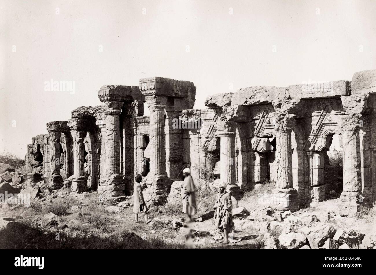 Vintage 19th century photograph: Martand Sun Temple. Now in ruins, the temple is located five miles from Anantnag in the Indian union territory of Jammu and Kashmir. Stock Photo