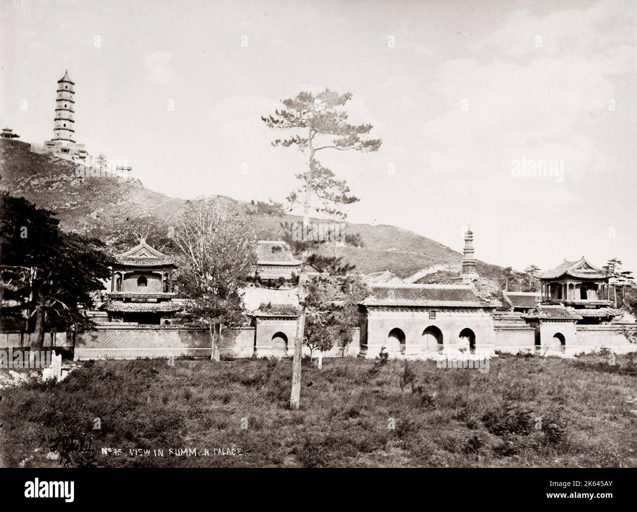 19th century vintage photograph: Yu Chuan Shan, peking, Beijing. Jade Spring Hill is located to the west of the Summer Palace in Beijing, China. Thomas Child photograph. Stock Photo