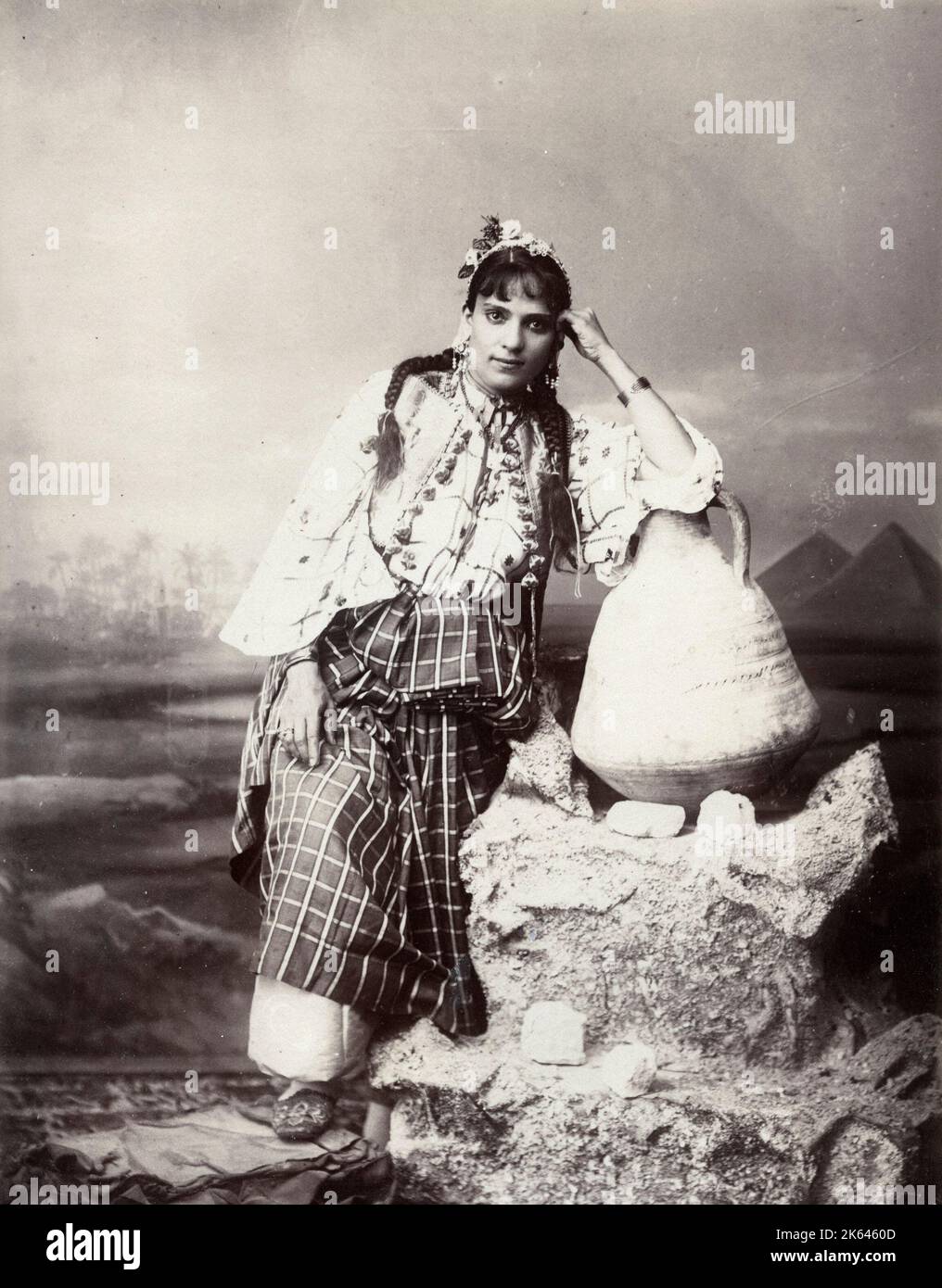 Vintage 19th century photograph - Levante Egyptienne, Levantine woman from Egypt, Zangaki studio. Stock Photo