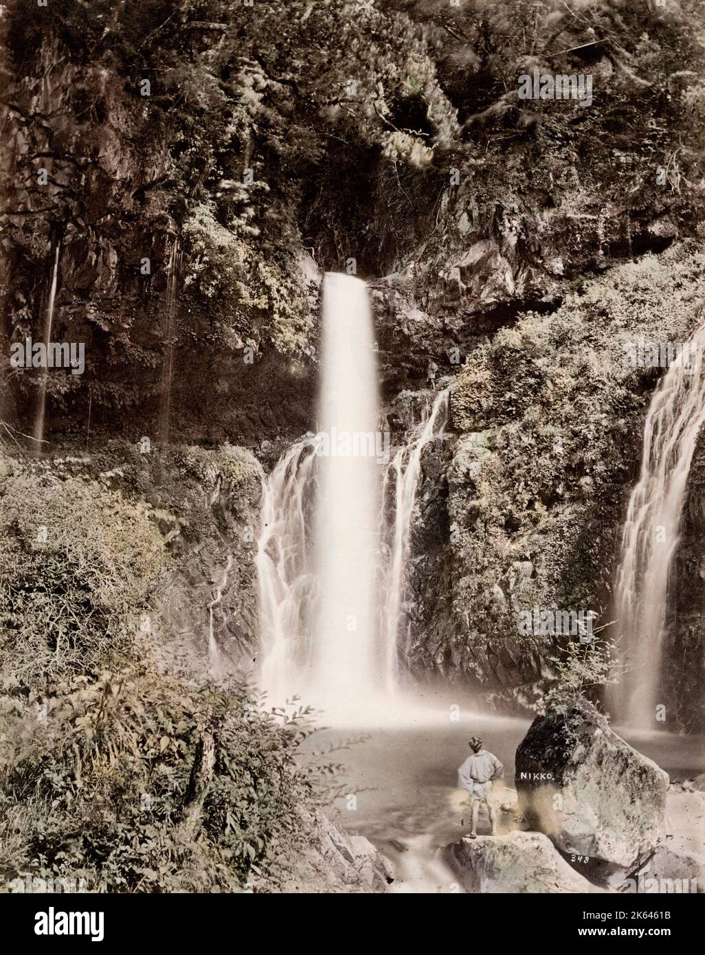 Vintage 19th century photograph Japan - Urami Waterfall, Nikko, Japan Stock Photo