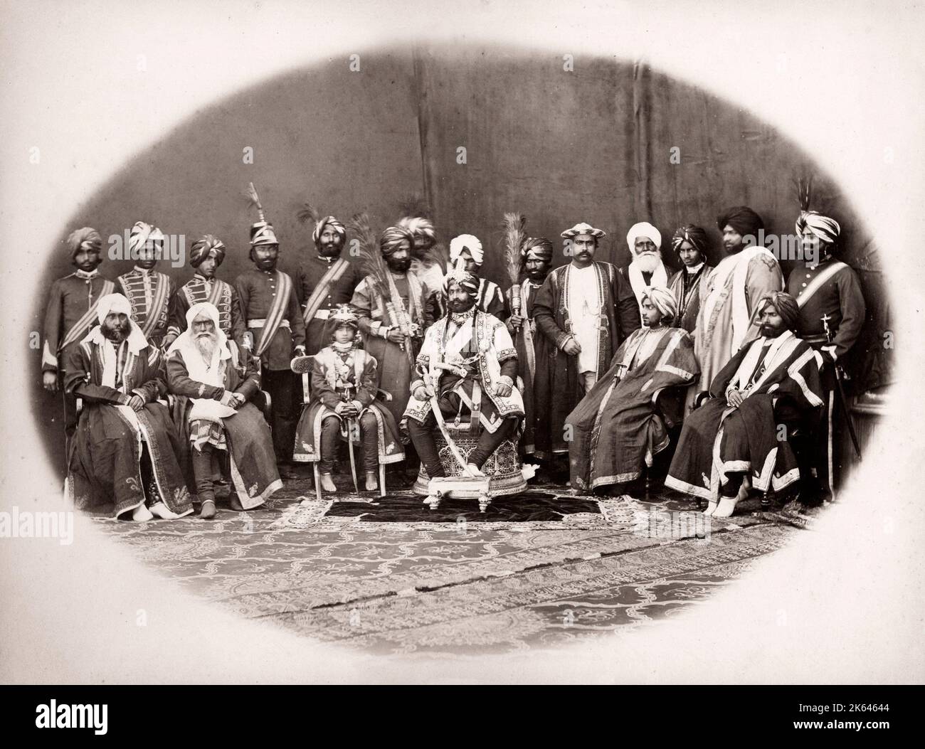 19th century vintage photograph India - the Maharajah of Rana of Thellawar and suite - Shepherd and Robertson, 1860s Stock Photo