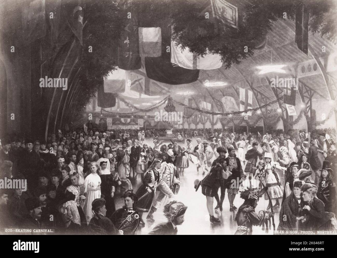 c.1900 vintage photograph: skating carnival photo composition by the William Notman studio, Canada. Stock Photo