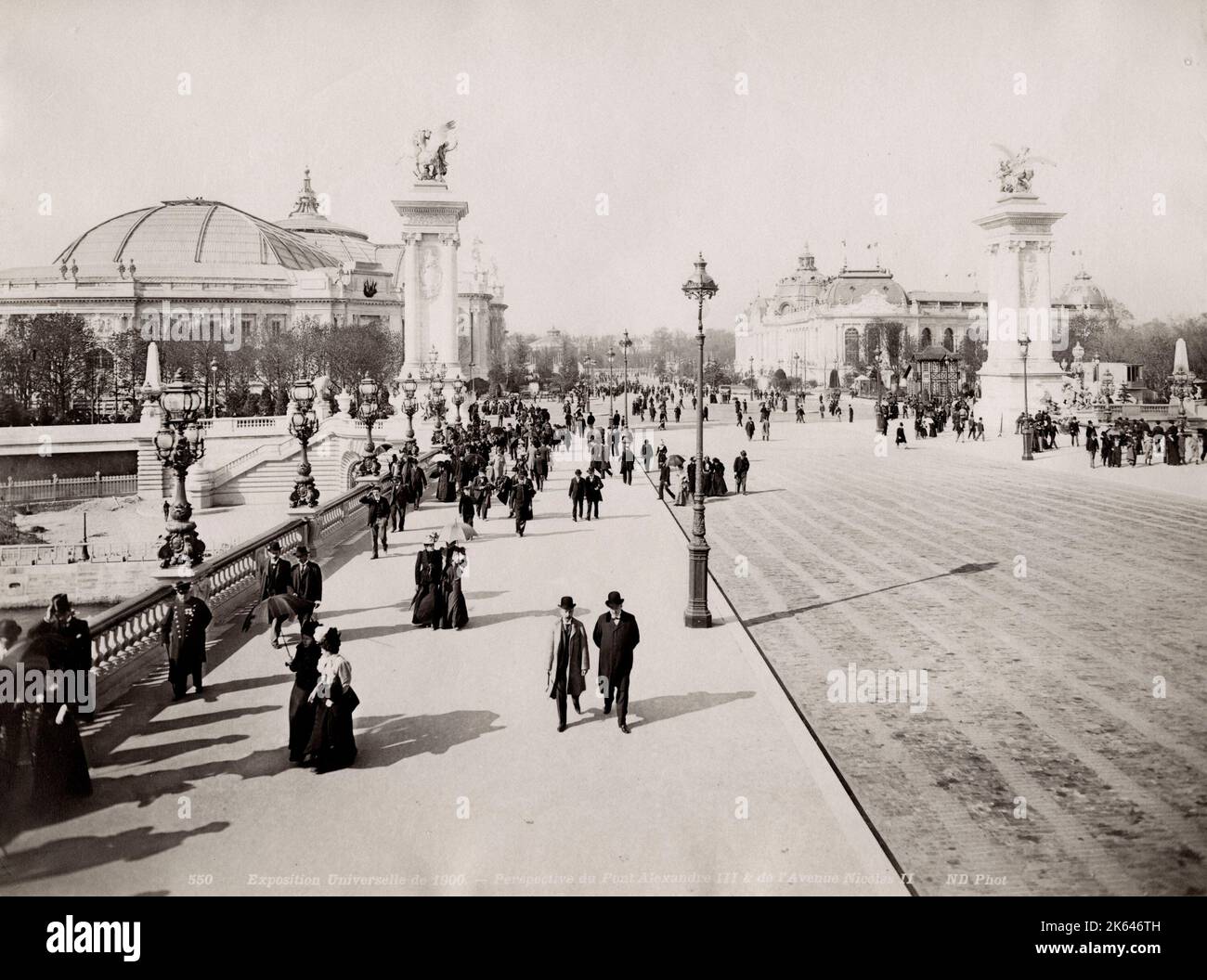 1900 vintage photograph: Exposition Universelle, World Fair, Great Exhibition, Paris. Pont Alexandre III, Alexander III bridge over the River Seine. Stock Photo