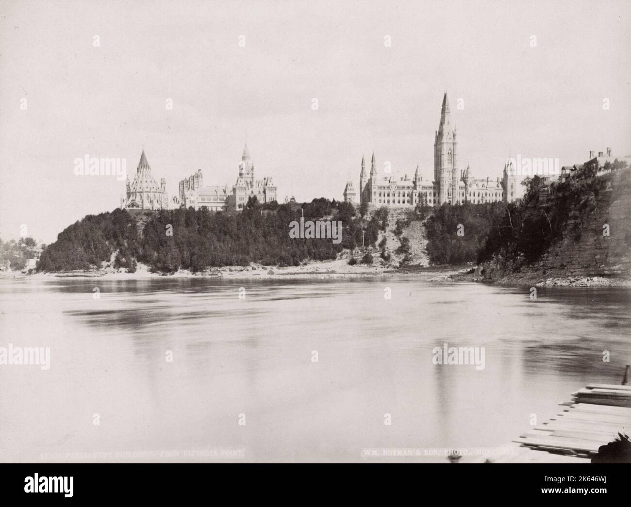 c.1900 vintage photograph: Parliament Buildings from Victoria Point, Ottawa, Canada. William Notman photograph. Stock Photo