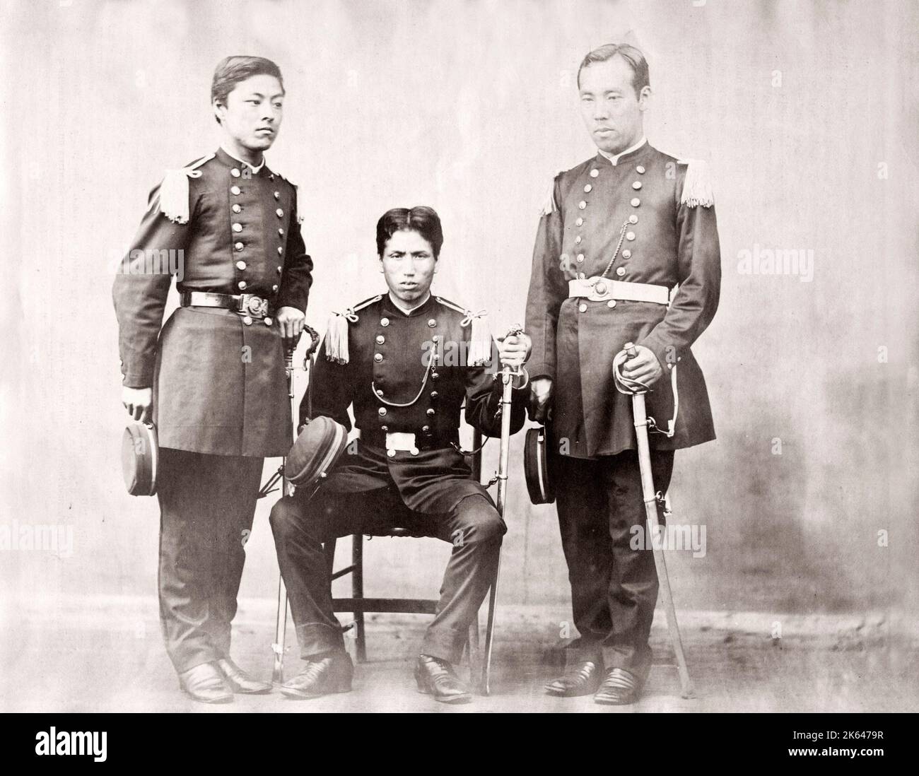 1870's Japan - officers of the new police Yokohama - from 'The Far East' magazine Stock Photo