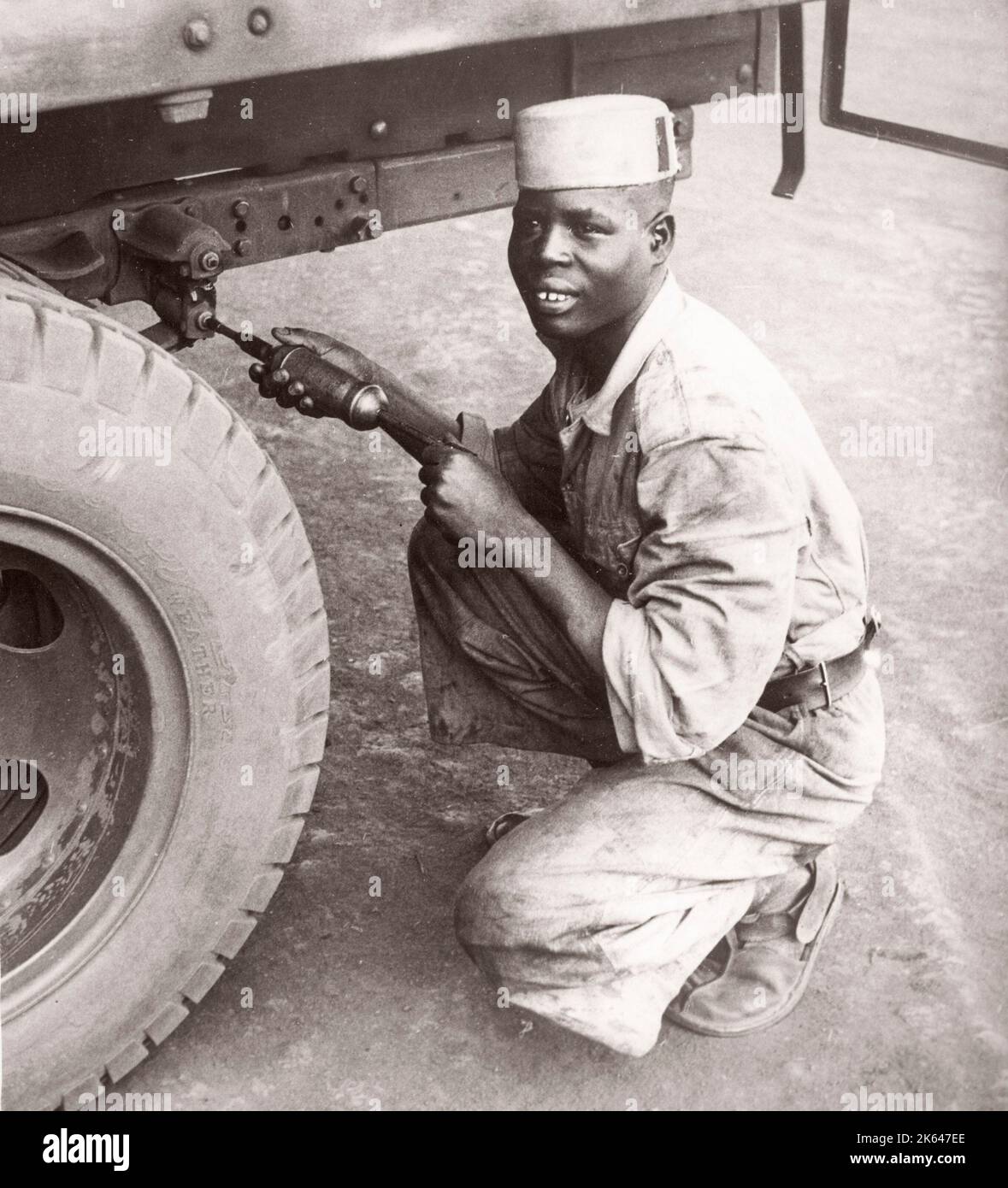 1940s East Africa - army driver Photograph by a British army recruitment officer stationed in East Africa and the Middle East during World War II Stock Photo