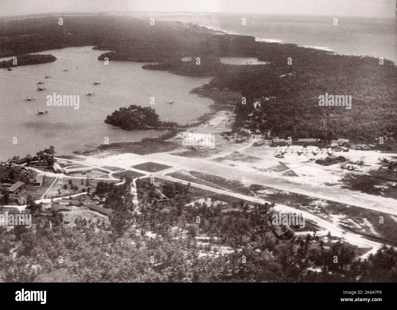 1940s Indian Ocean - airstrip at Galle, Ceylon, Sri Lanka Photograph by a British army recruitment officer stationed in East Africa and the Middle East during World War II Stock Photo