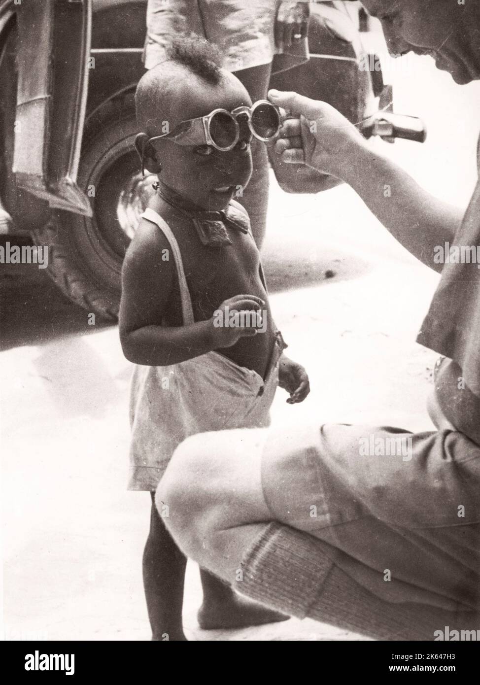 1940s East Africa - young Somali boy with glasses Photograph by a British army recruitment officer stationed in East Africa and the Middle East during World War II Stock Photo