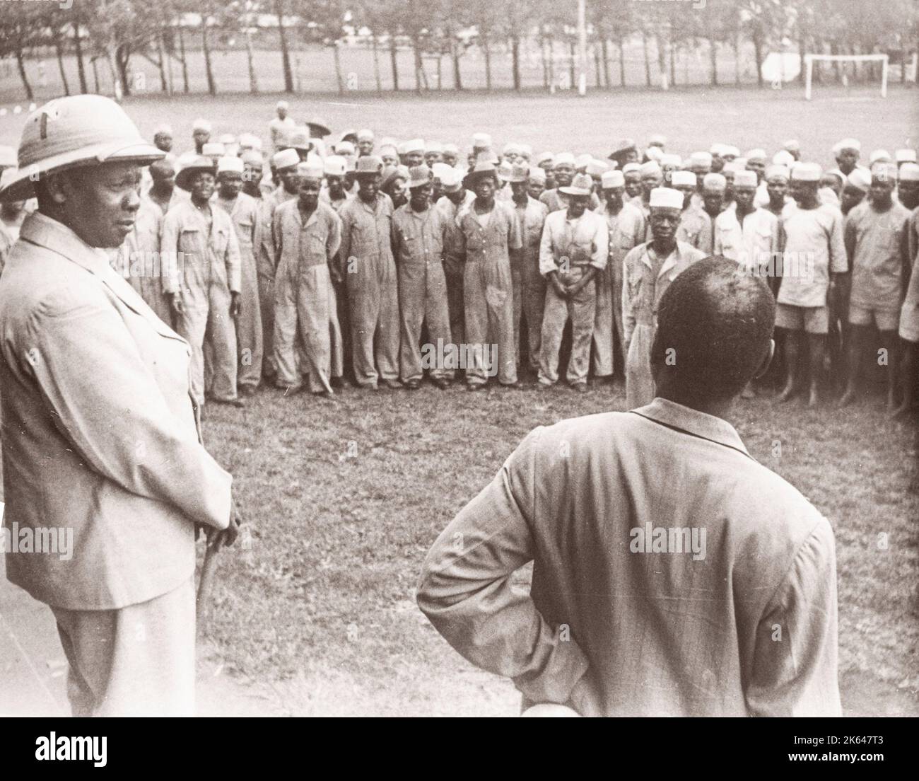 1940s East Africa - Uganda - dignitaries addressing Askari troops recruits - possibly the Kabala of Buganda Photograph by a British army recruitment officer stationed in East Africa and the Middle East during World War II Stock Photo