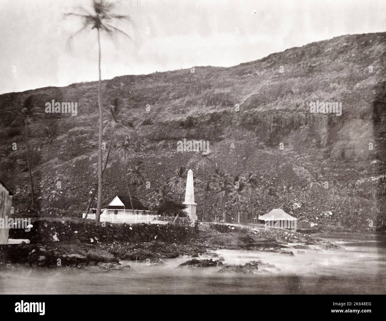 Vintage 19th century photograph Captain Cook was buried at Kealakekua Bay, Hawaii, now part of