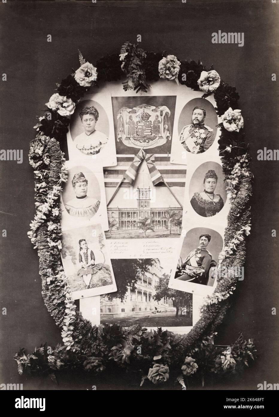 Vintage 19th century photograph: Composite portrait of the Royal family of Hawaii, 19th century. Stock Photo