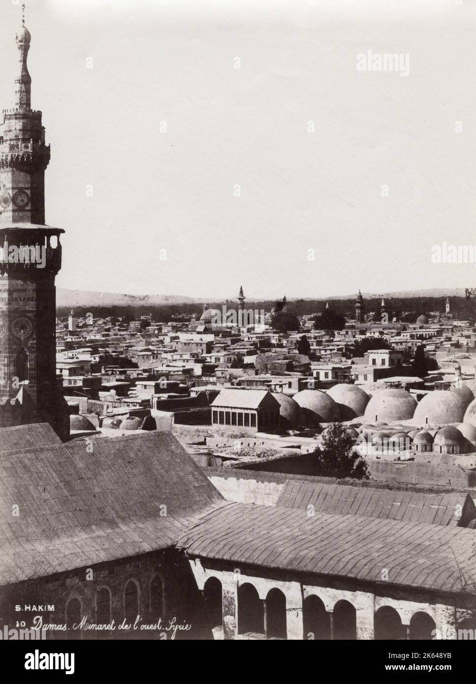 19th century vintage photograph - rooftop view of Damascus taken from the minaret of a mosque, c.1890. Stock Photo