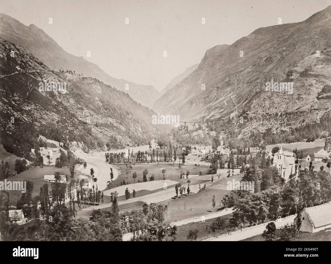 Vintage 19th century photograph: mountain view in the foothils of the ...