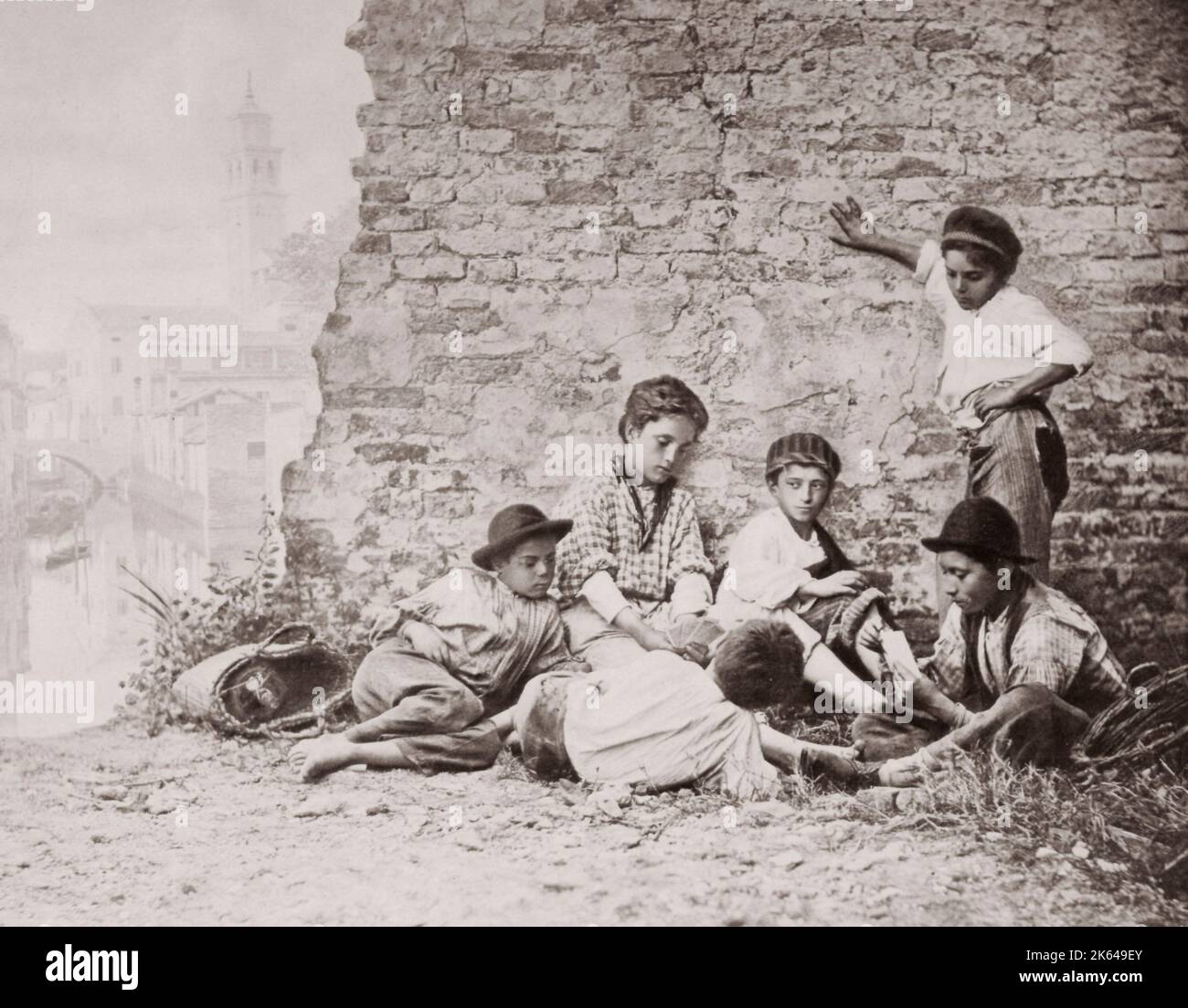 Group of Italian street children, Venice, Italy, c.1870's Stock Photo