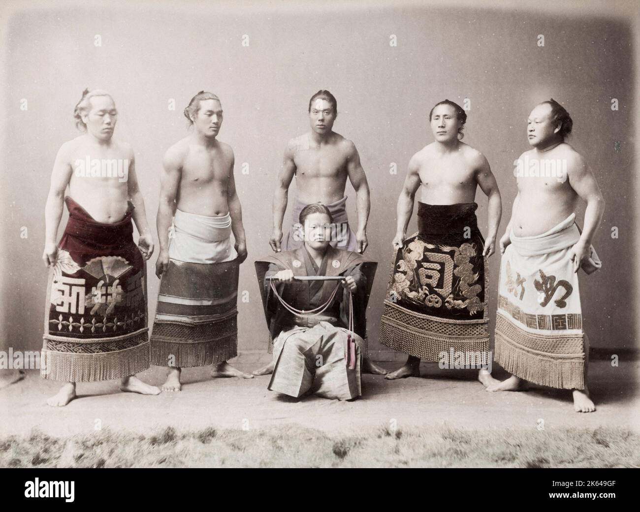 Vintage 19th century photograph: group of sumo wrestlers, Japan/ Stock Photo