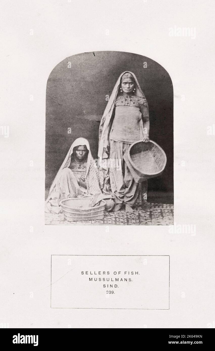 Vintage 19th century photograph: The People of India: A Series of Photographic Illustrations, with Descriptive Letterpress, of the Races and Tribes of Hindustan - published in the 1860s under order of the Viceroy, Lord Canning - sellers of fish, Mussulmans, Sind Stock Photo