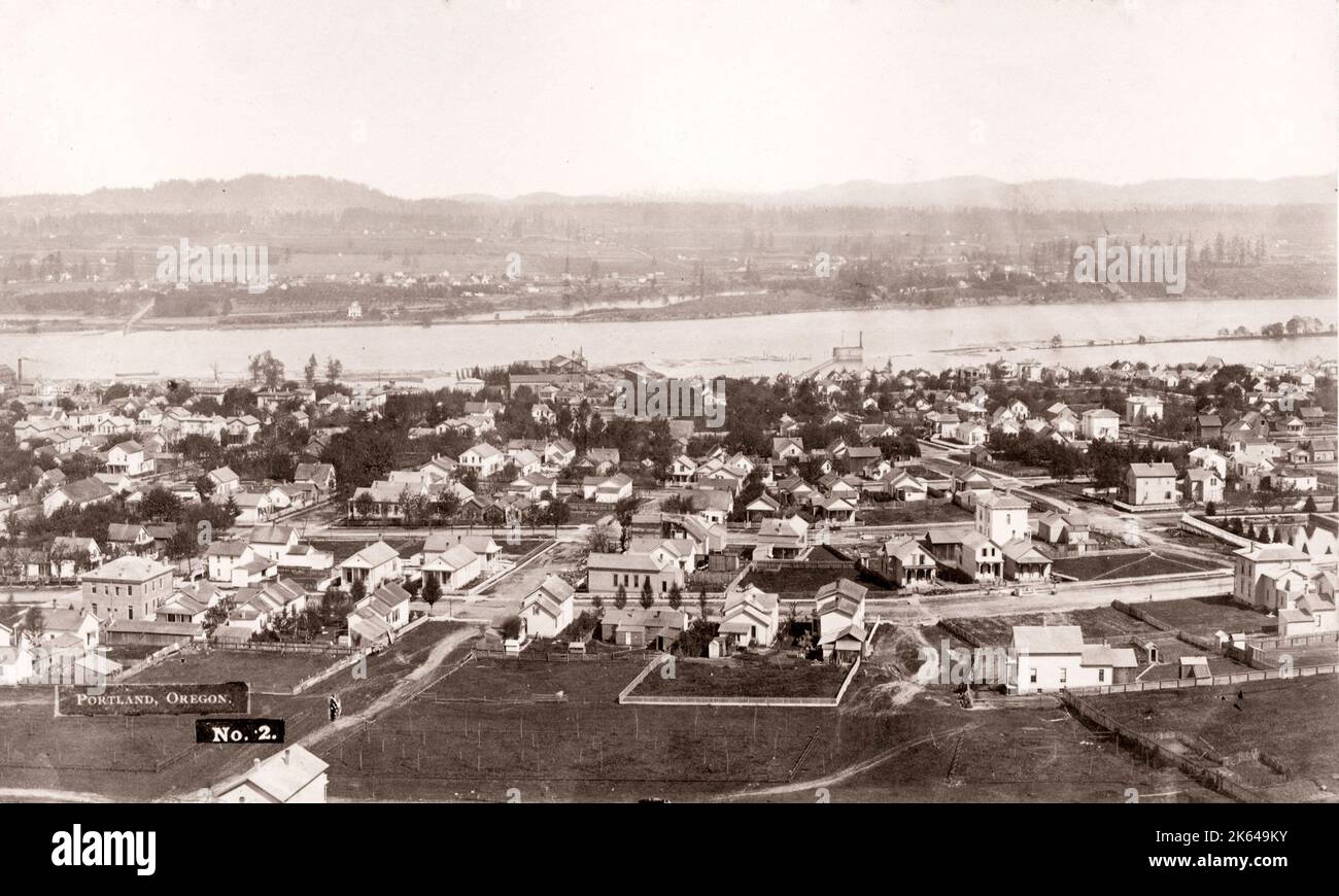 c. 1880s vintage photograph - North America - Portland on the Columbia river,  Washington territory, Oregon, USA Stock Photo