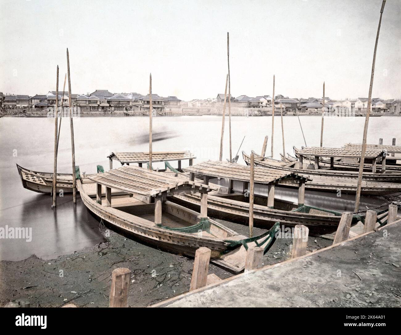 c. 1880s Japan - boats tied up, probably Yokohama Stock Photo