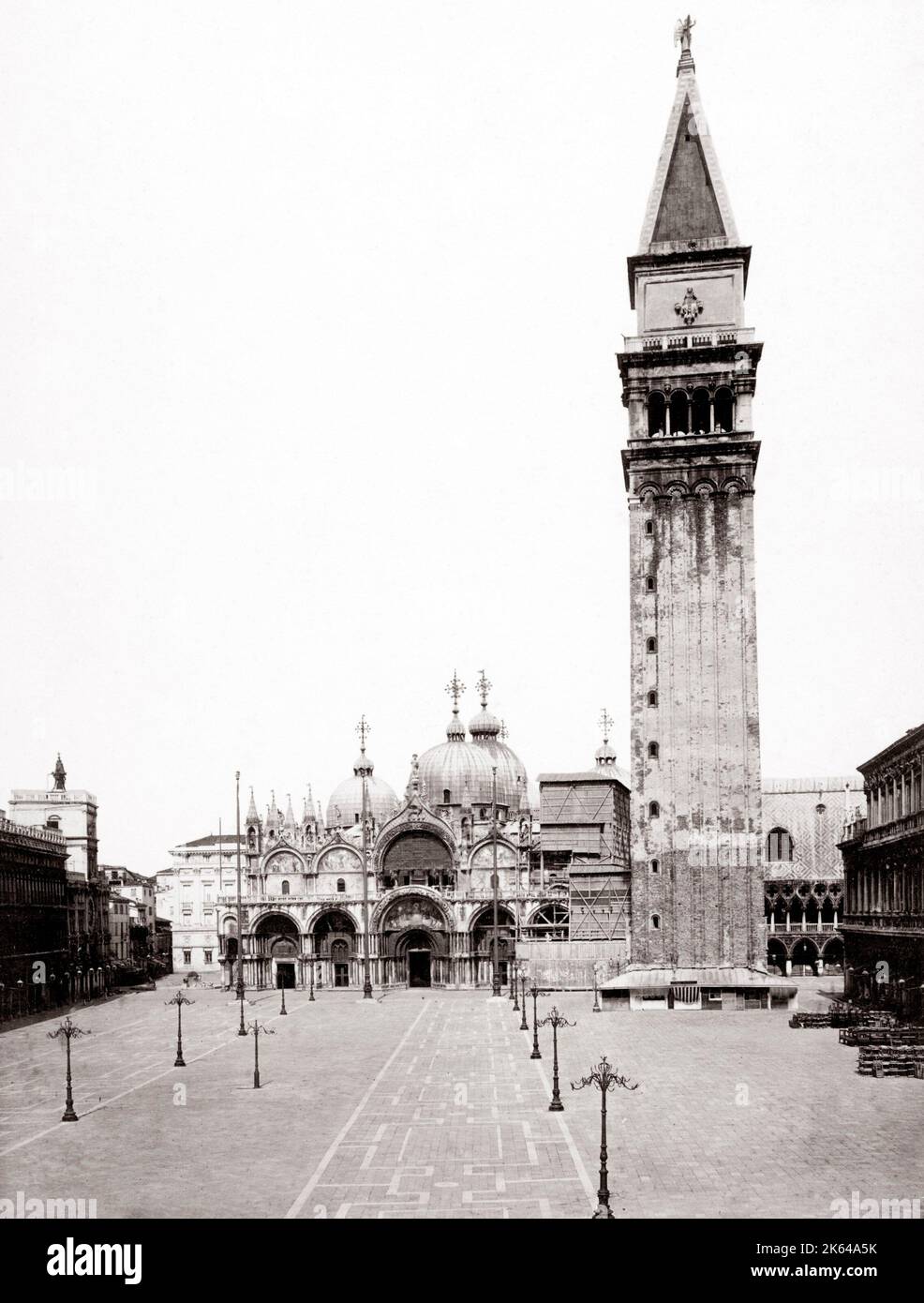 c.1880s Italy Venice - campanile bell tower and St Mark's Cathedral Stock Photo