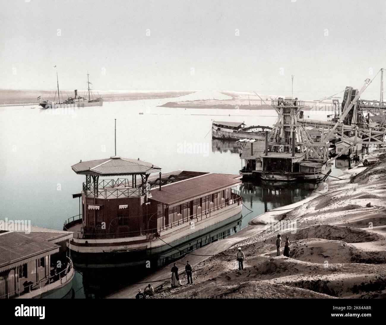 c.1890's Photochrome Egypt - dredger on the Suez Canal Stock Photo