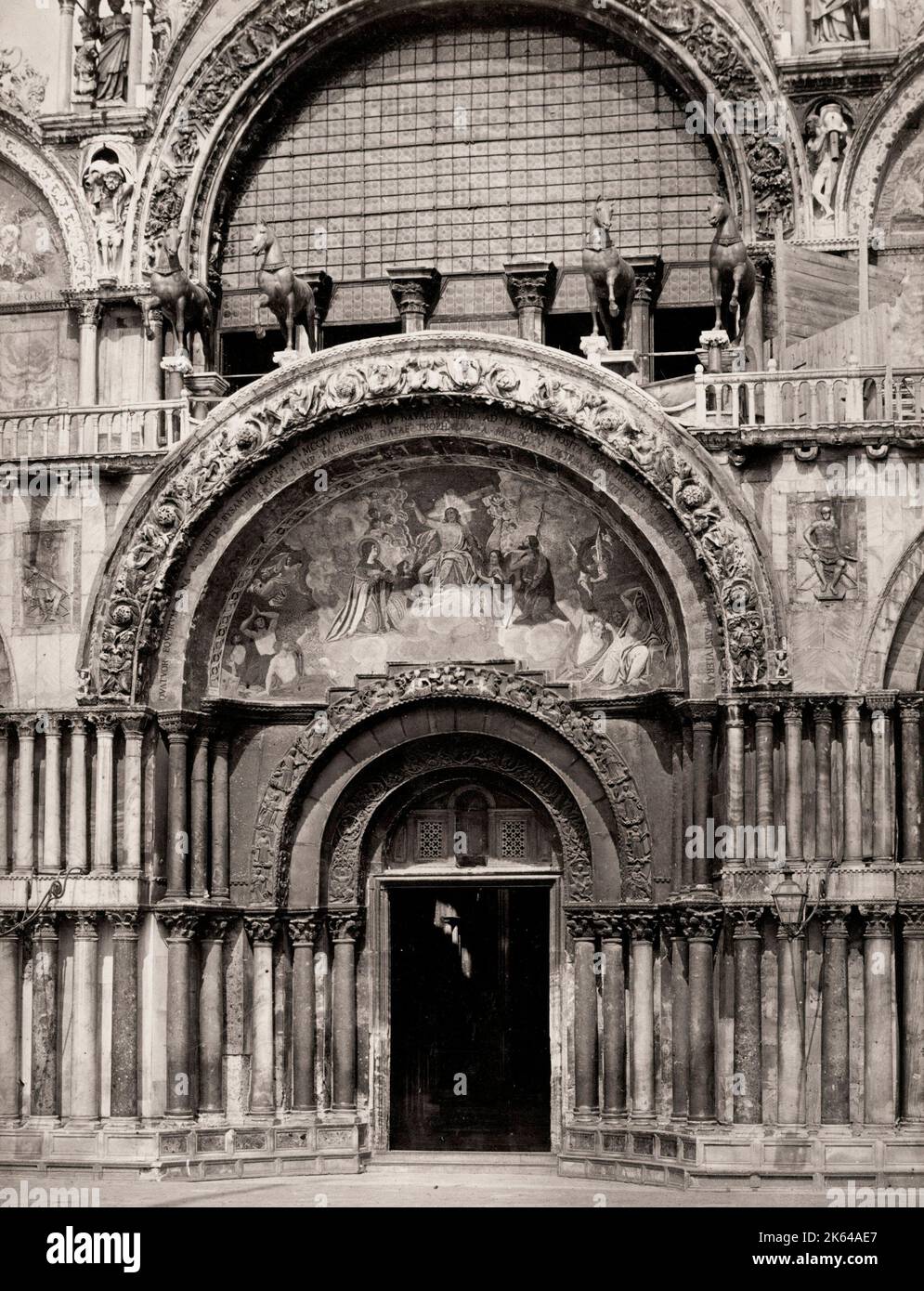 Vintage 19th century photograph: Italy - the door of St Mark's Cathedral, Venice. Stock Photo