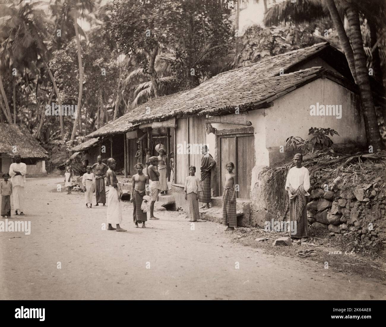 19th century vintage photograph village street scene, Ceylon, now Sri