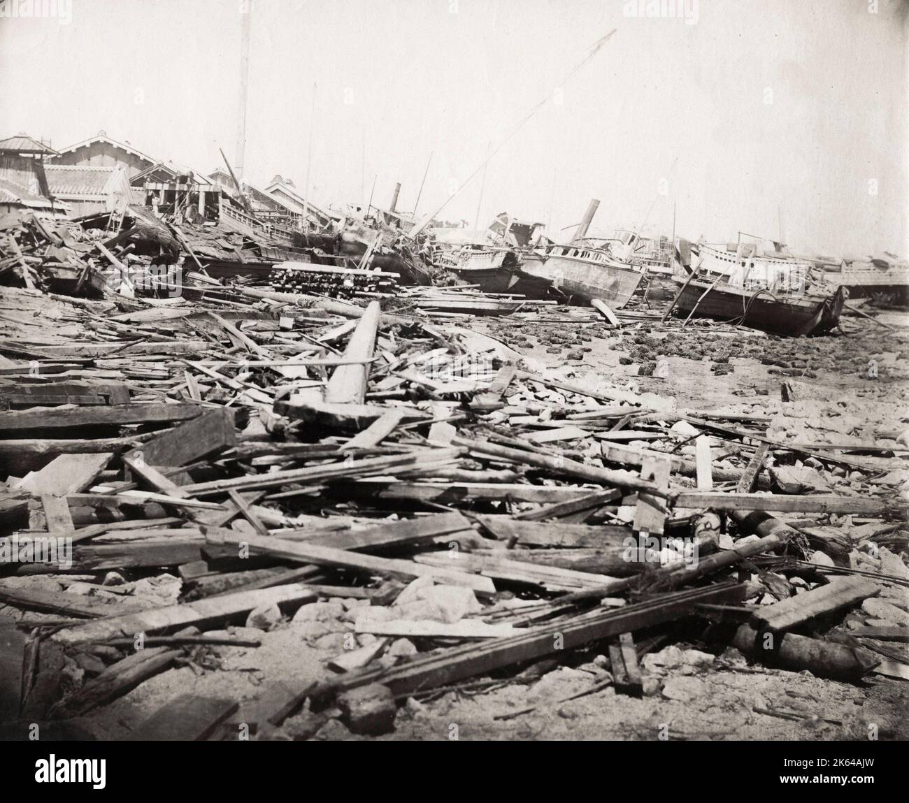 Typhon Ruping Vintage late 19th century photograph: Typhoon damage, likely Kobe Japan ...