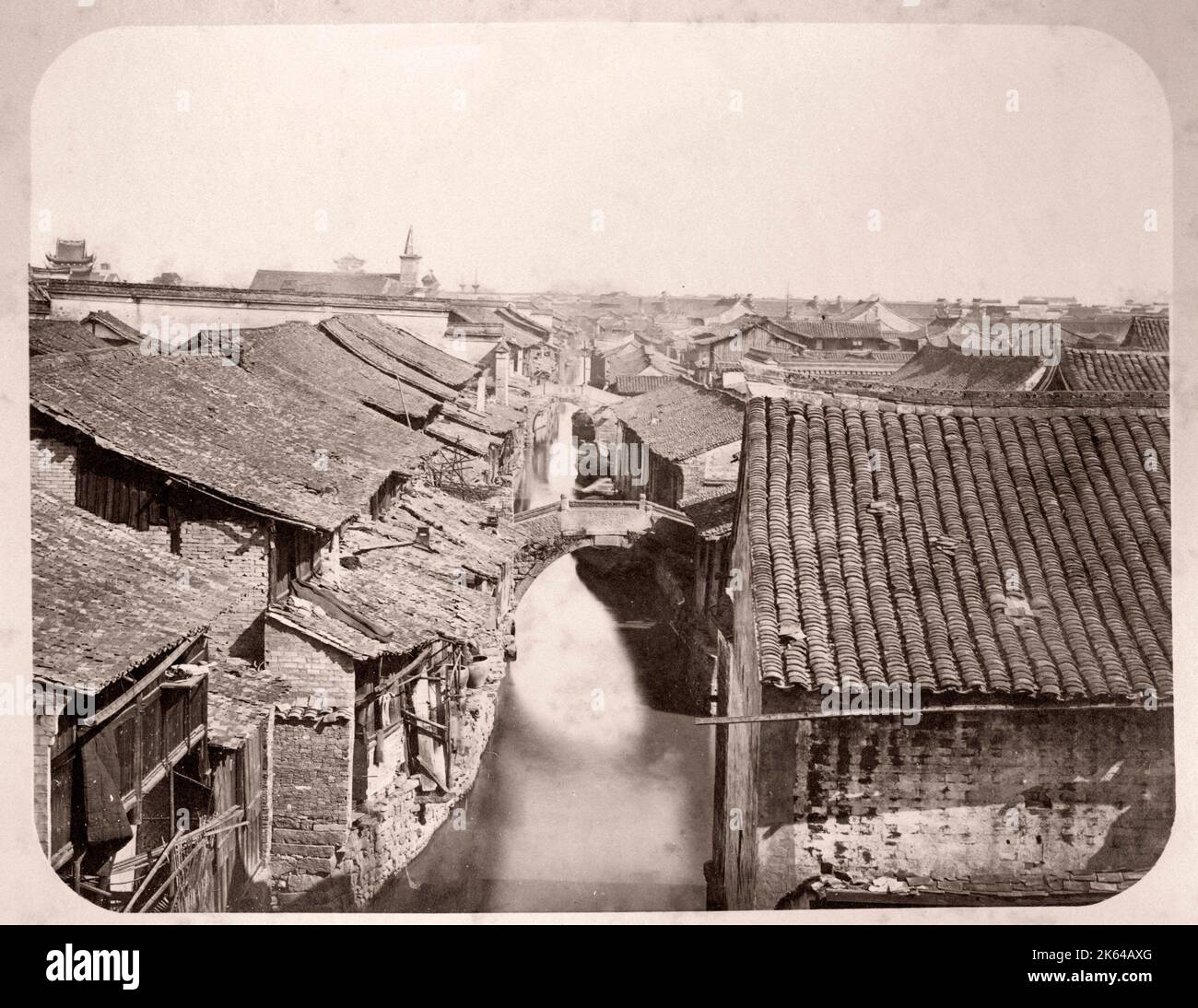 Vintage 19th century photograph China c.1880s - canal and rooftops Shanghai Stock Photo