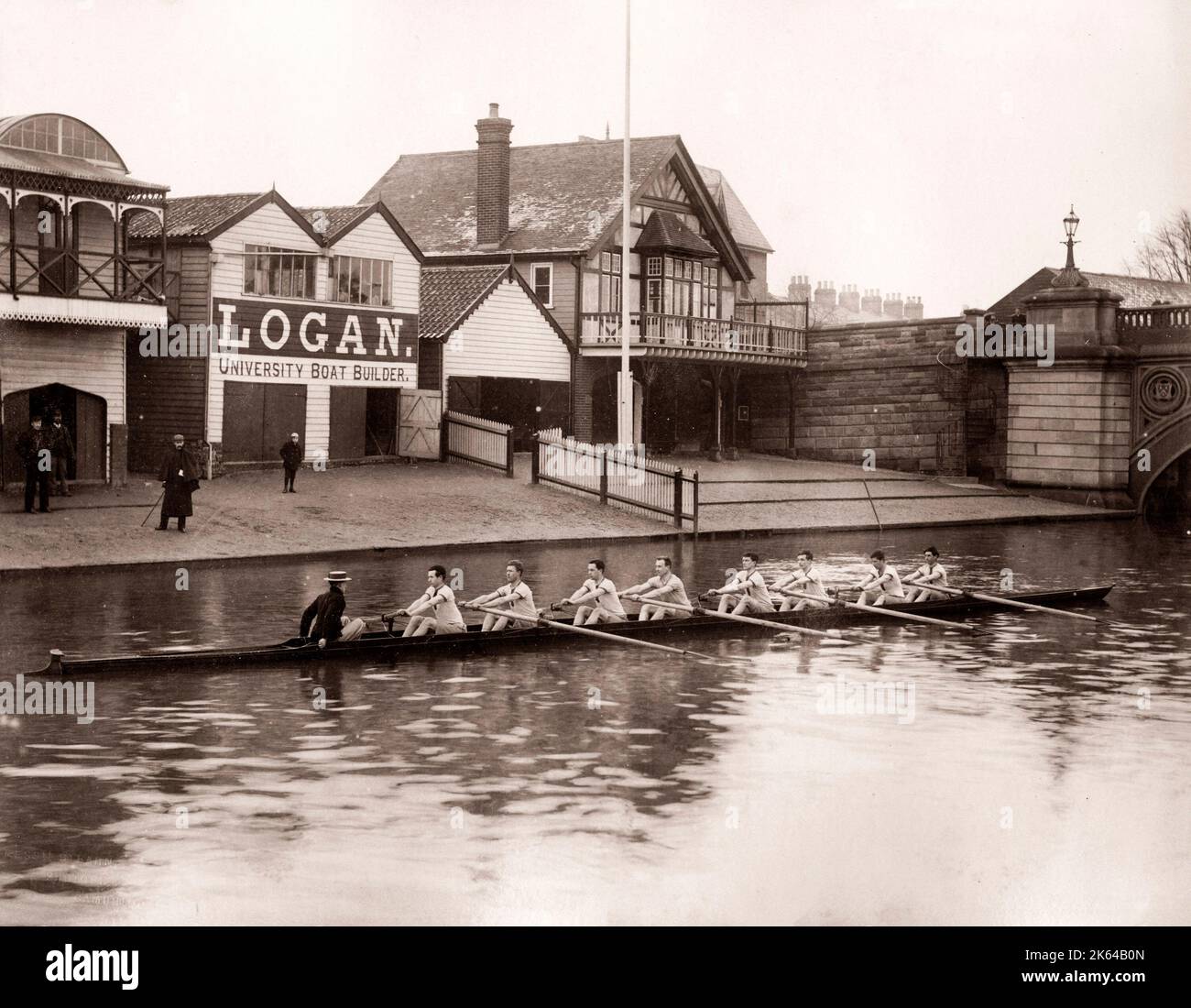 19th century vintage photograph - Lady Margaret Boat Club, Cambridge, rowing team, 1890s Stock Photo