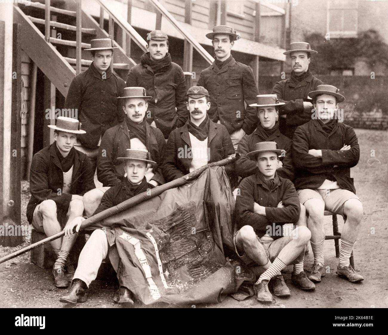 19th century vintage photograph - Lady Margaret Boat Club, Cambridge, rowing team, 1890s Stock Photo