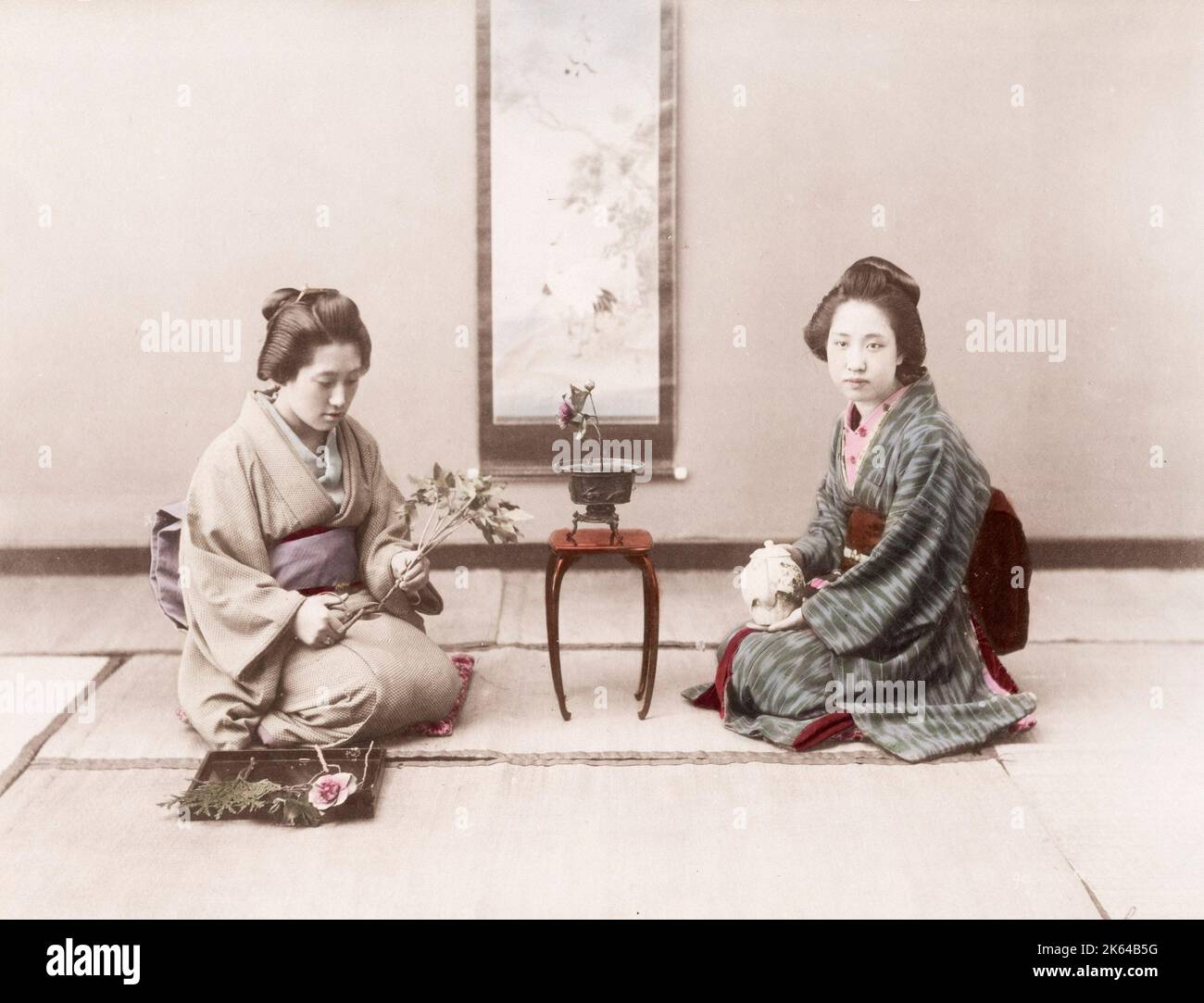 Vintage 19th century studio  portrait, Japan Stock Photo